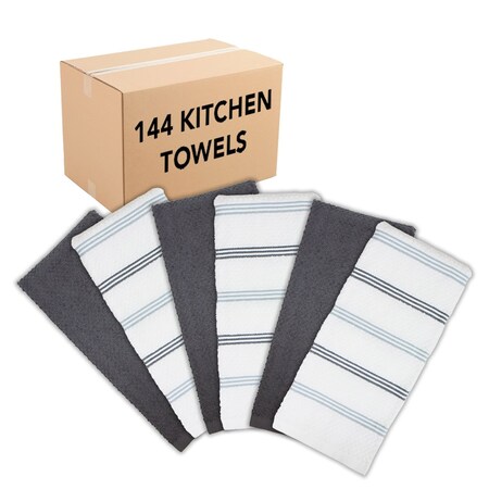 Monarch Brands Premier Kitchen Towels, Striped Pattern , SIlver, Gray, 144PK SC-KT6-STSGR-CS
